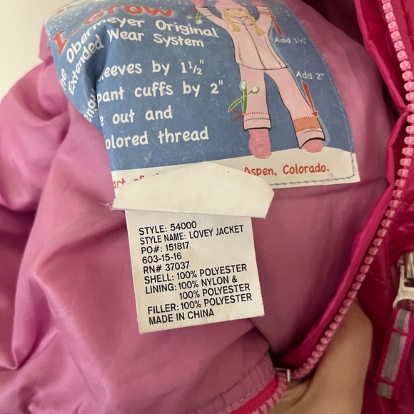 Obermeyer Girls Preschool I-Grow Lovey Winter Puffer Jacket Hot Pink Size 4 - Picture 7 of 7